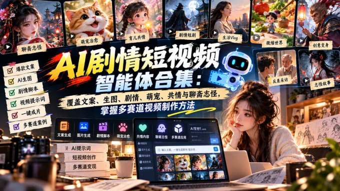 【无水印】AI剧情短视频智能体合集：覆盖文案、生图、剧情、萌宠、共情与聊斋志怪，掌握多赛道视频制作方法