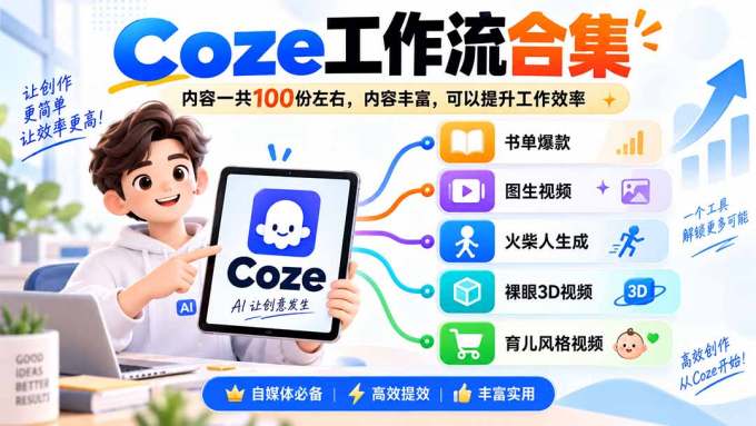 Coze工作流合集，内容一共100份左右，内容丰富，可以提供工作效率