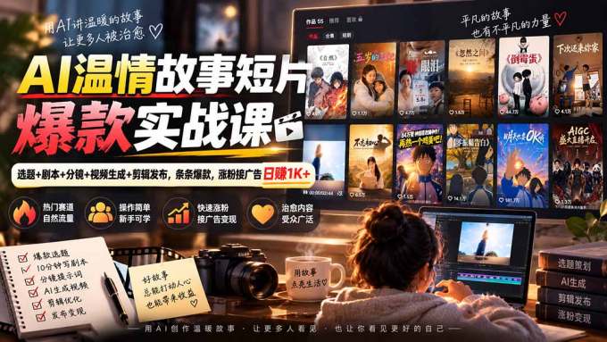 AI温情故事短片爆款实战课-更新|选题+剧本+分镜+视频生成+剪辑发布,条条爆款,涨粉接广告日赚1K+