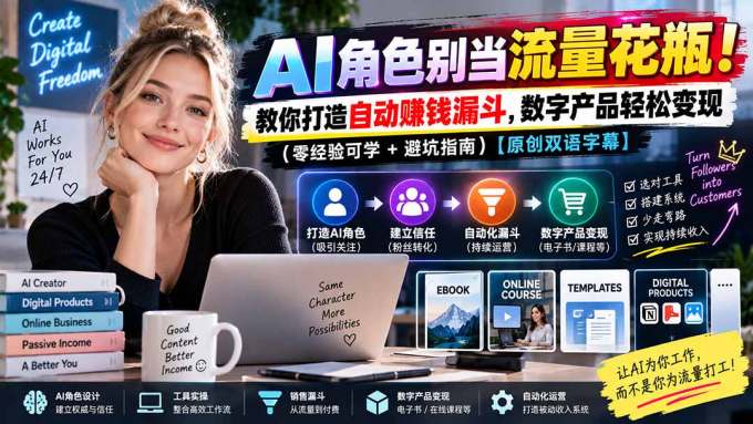 AI角色别当流量花瓶!教你打造自动赚钱漏斗,数字产品轻松变现(零经验可学+避坑指南)【原创双语字幕】
