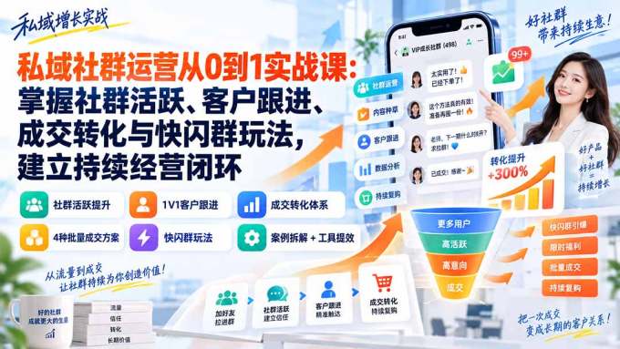私域社群运营从0到1实战课:掌握社群活跃、客户跟进、成交转化与快闪群玩法,建立持续经营闭环