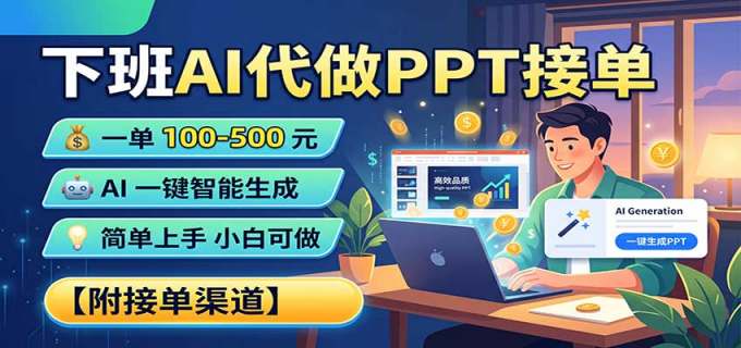 下班AI代做PPT接单,一单100-500,AI一键生成,小白也能做,附接单渠道