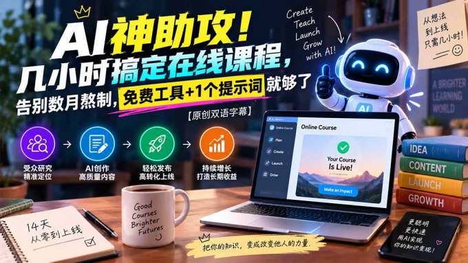 AI神助攻！几小时搞定在线课程，告别数月熬制，免费工具+1个提示词就够了【原创双语字幕】