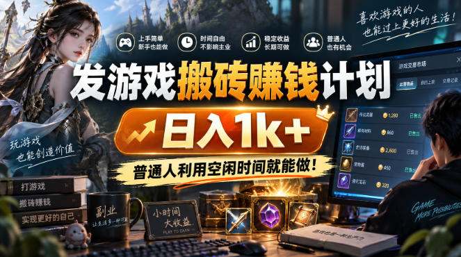 首发游戏搬砖賺钱计划，日入1k+，普通人利用空闲时间就能做！【揭秘】