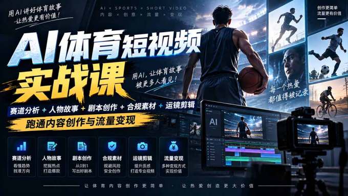 AI体育短视频赛道顶级玩法｜赛道分析+人物故事+剧本创作+版权处理+运镜剪辑，跑通流量变现-日赚1K+