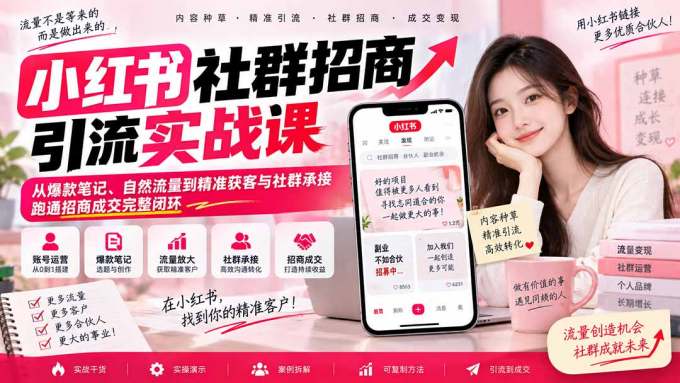 小红书社群招商引流实战课-无水印：从爆款笔记、自然流量到精准获客与社群承接，跑通招商成交完整闭环