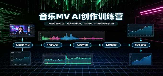 音乐MV AI创作训练营：AI图片视频生成，分镜脚本设计，人脸处理，MV制作与账号运营