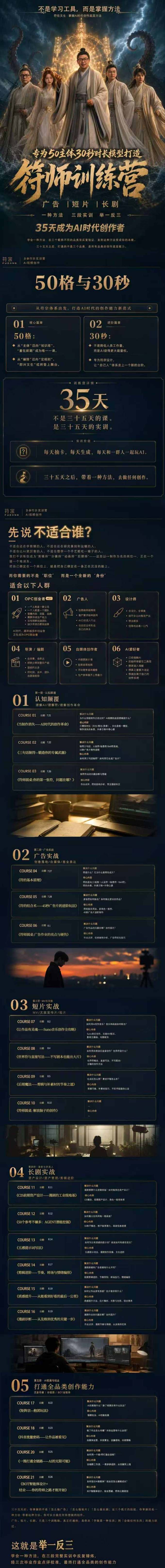 符师训练营-35天成为AI时代创作者,广告+短片+漫剧+智能体四大实战方向,掌握从创意到上线的完整工作流