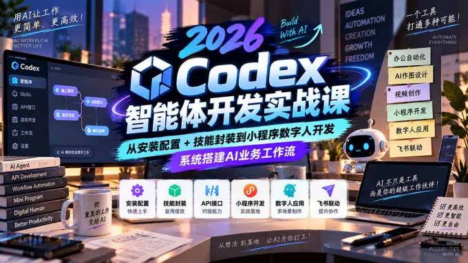 2026Codex智能体开发实战课：从安装配置+技能封装到小程序数字人开发，系统搭建AI业务工作流