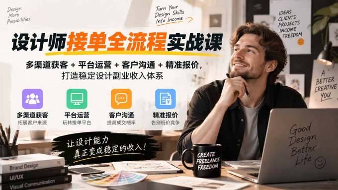 设计师接单全流程实战课-无水印｜多渠道获客+平台运营+客户沟通+精准报价，打造稳定设计副业收入体系