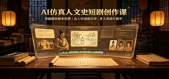 AI仿真人文史短剧创作课:穿越题材脚本构思,古人对话提示词,多工具成片教学