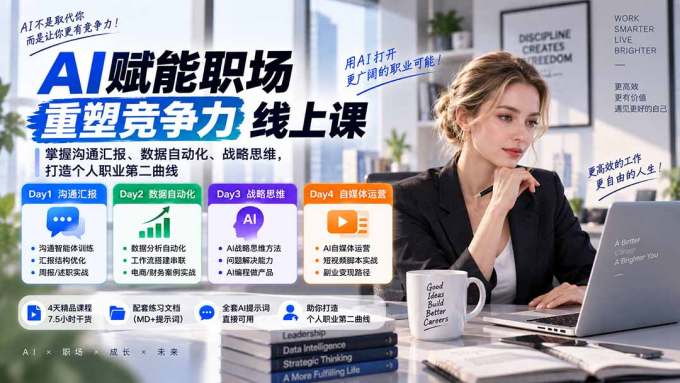 AI职场提效与第二曲线实战课-无水印：学习沟通汇报、数据工作流和战略思维，掌握AI编程做产品及自媒体运营方法