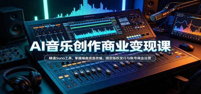 AI音乐创作商业变现课：精通Suno工具，掌握编曲混音改编，搞定版权发行与账号商业运营