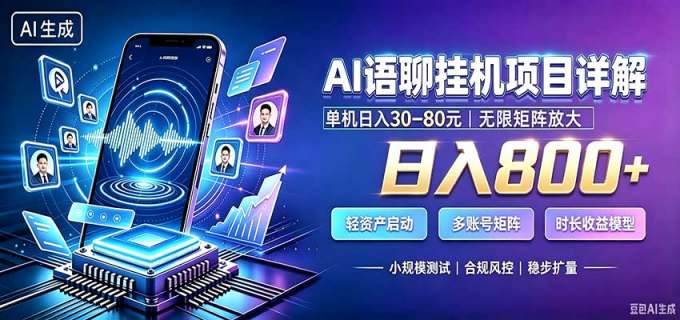 AI语聊挂机，日入800+，适用个人副业，工作室矩阵操作