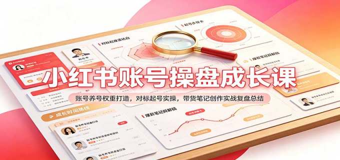 小红书账号操盘成长课：账号养号权重打造，对标起号实操，带货笔记创作实战复盘总结