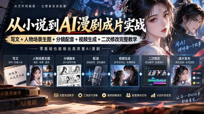 从小说到AI漫剧成片实战：写文+人物场景生图+分镜配音+视频生成+二次修改完整教学