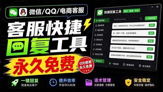 微信/QQ/电商客服快捷回复工具，支持多平台话术库与一键发送，永久免费，使用简单！易歪歪