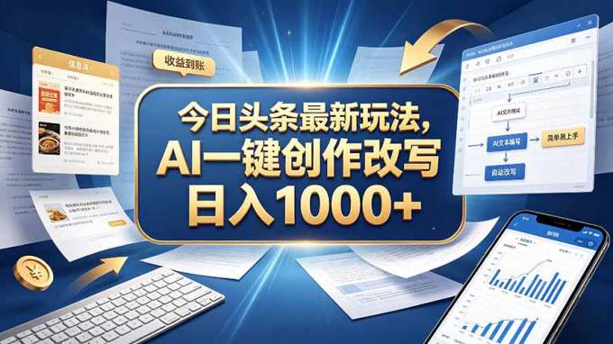今日头条最新玩法，AI 一键创作改写，简单易上手，轻松日入 1000 +
