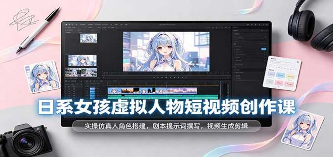日系女孩虚拟人物短视频创作课：实操仿真人角色搭建，剧本提示词撰写，视频生成剪辑