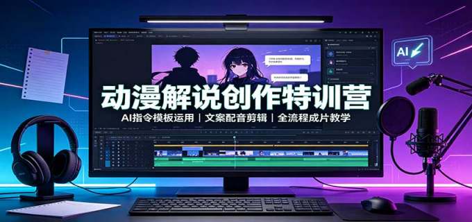 动漫解说创作特训营:AI指令模板运用,文案配音剪辑,全流程成片教学