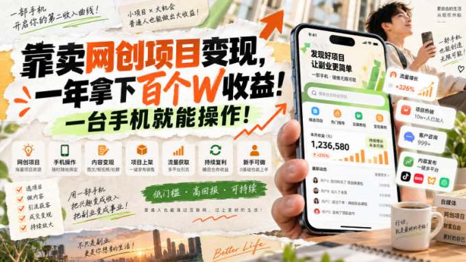 网创小程序虚拟资料变现，一年拿下百万收益，一部手机就可以做，0成本变现副业！