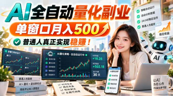 AI全自动量化副业，单窗口月入500，普通人真正实现稳赚！