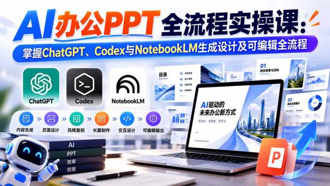 【无水印】AI办公PPT全流程实操课： 掌握ChatGPT、Codex与NotebookLM生成设计及可编辑全流程