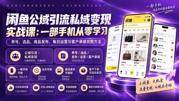 闲鱼公域引流私域变现实战课:一部手机从零学习养号、选品、商品发布、每日运营与客户承接完整方法