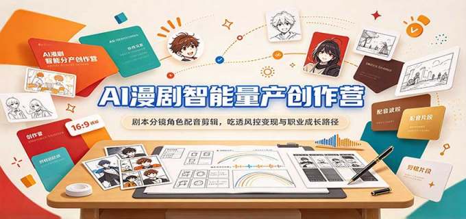 AI漫剧智能量产创作营：剧本分镜角色配音剪辑，吃透风控变现与职业成长路径