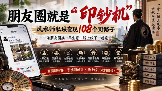 朋友圈就是“印钞机”，风水师私域变现108个野路子，一条朋友圈换一单生意，线上线下一起吃【文档】