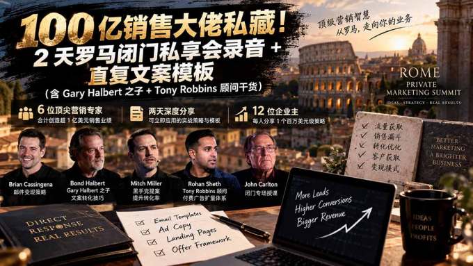 100亿销售大佬私藏-无水印！2天罗马闭门私享会录音+直复文案模板【原创双语字幕】