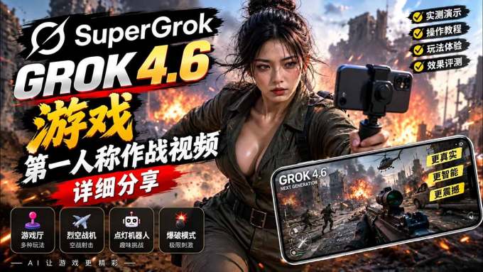 Grok 4.6 也能做游戏？第一人称作战视频实测｜玩法详细讲解
