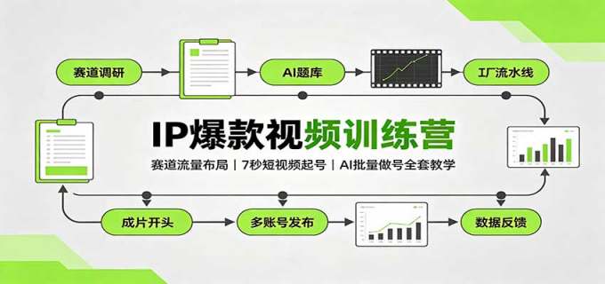 IP爆款视频训练营：赛道流量布局，7秒短视频起号，AI批量做号全套教学