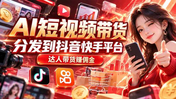 【AI短视频带货】分发到抖音快手平台，达人带货赚佣金