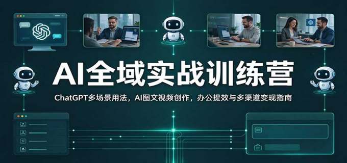 AI全域实战训练营:ChatGPT多场景用法,AI图文视频创作,办公提效与多渠道变现指南