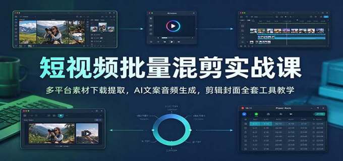 短视频批量混剪实战课：多平台素材下载提取，AI文案音频生成，剪辑封面全套工具教学