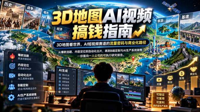 3D地图AI视频搞钱指南，3D地图看世界，AI短视频赛道的流量密码与商业化路径【文档】