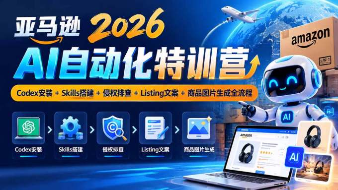 亚马逊2026AI自动化-10月特训营:Codex安装+Skills搭建+侵权排查+Listing文案+商品图片生成全流程