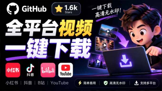 GitHub 上 1.6k stars 开源下载器，界面清爽免费用，小红书某音B站youtube视频一键保存 Videdown