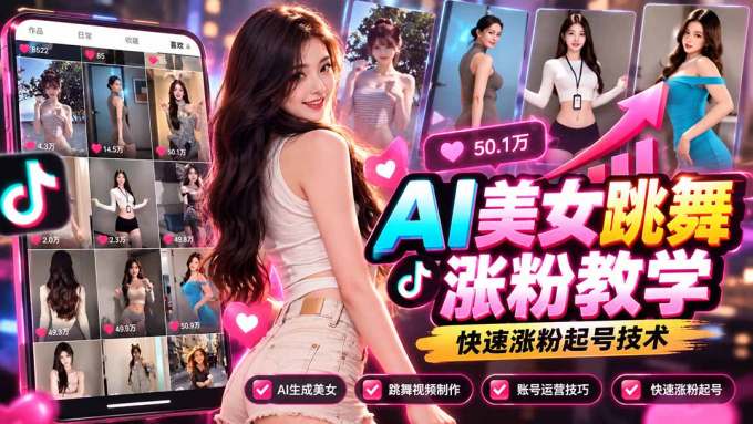 AI美女跳舞涨粉教学，AI生成美女，跳舞视频制作，账号运营与快速起号涨粉