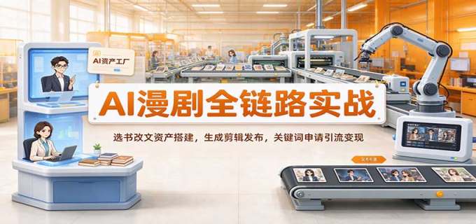AI漫剧全链路实战：选书改文资产搭建，生成剪辑发布，关键词申请引流变现