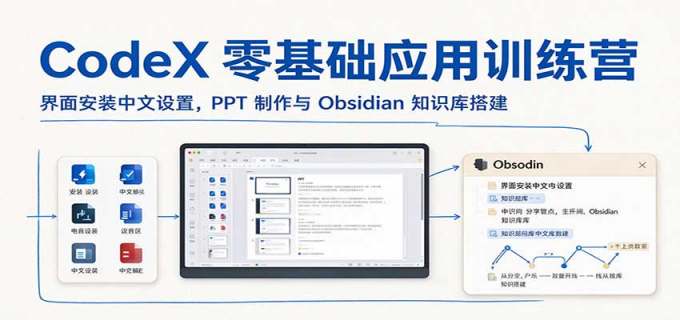 CodeX零基础应用训练营：界面安装中文设置，PPT制作与Obsidian知识库搭建