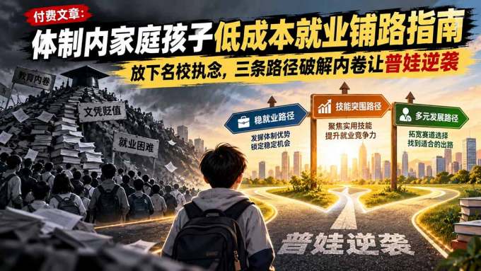 付费文章：体制内家庭孩子低成本就业铺路指南，放下名校执念，三条路径破解内卷让普娃逆袭