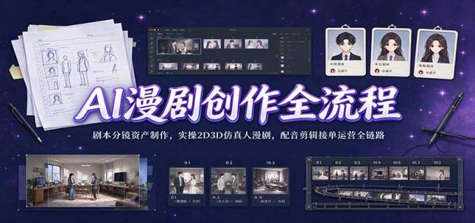 AI漫剧创作全流程：剧本分镜资产制作，实操2D3D仿真人漫剧，配音剪辑接单运营全链路