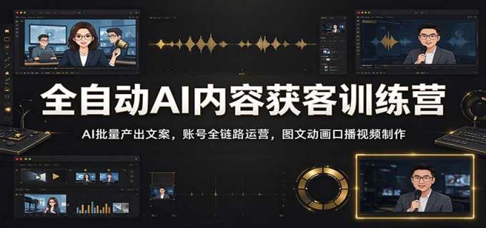 全自动AI内容获客训练营:AI批量产出文案,账号全链路运营,图文动画口播视频制作