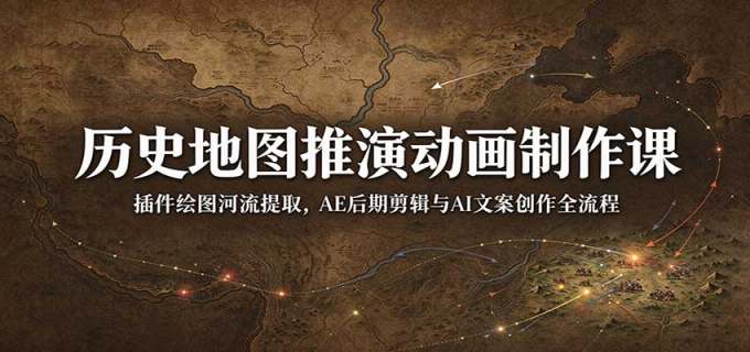 历史地图推演动画制作课:插件绘图河流提取,AE后期剪辑与AI文案创作全流程